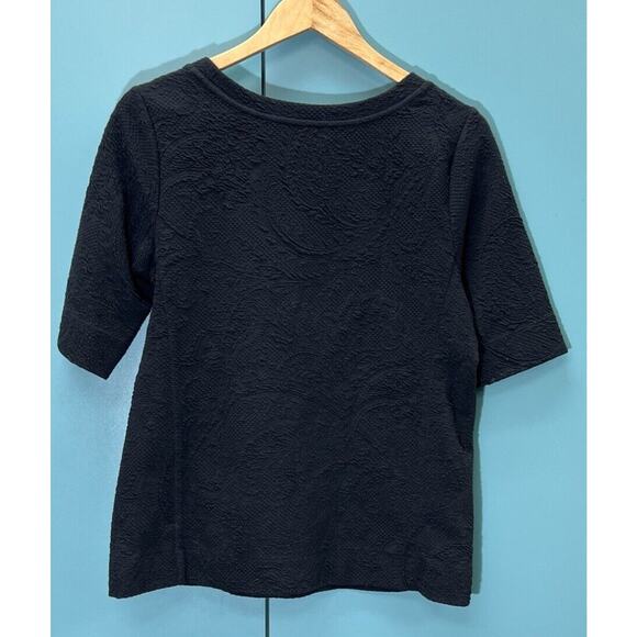 Ann Taylor Loft Women’s Textured Black Short Sleeve Casual Shirt Size Medium - Picture 5 of 8